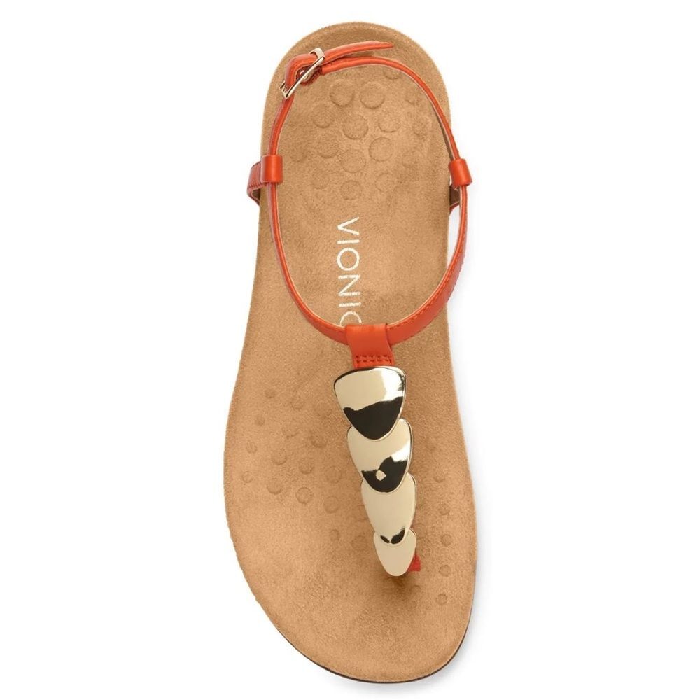 Vionic Miami Thong Sandal Orange Gold Rest Slingback Leather Sz 7